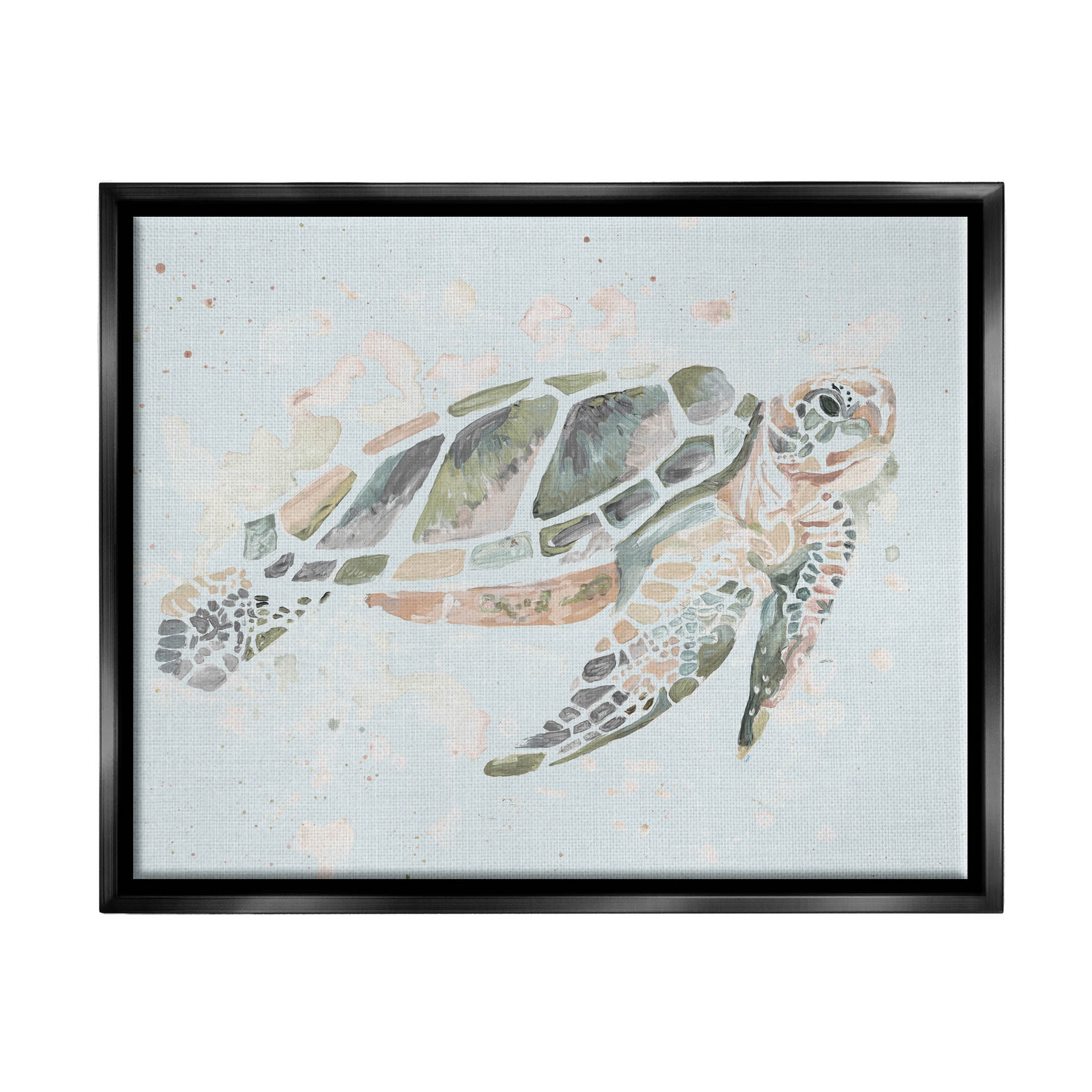 Tortoise Swimming Underwater Bubbles Animals & Insects Graphic Art Jet Black Framed Art Print Wall Art