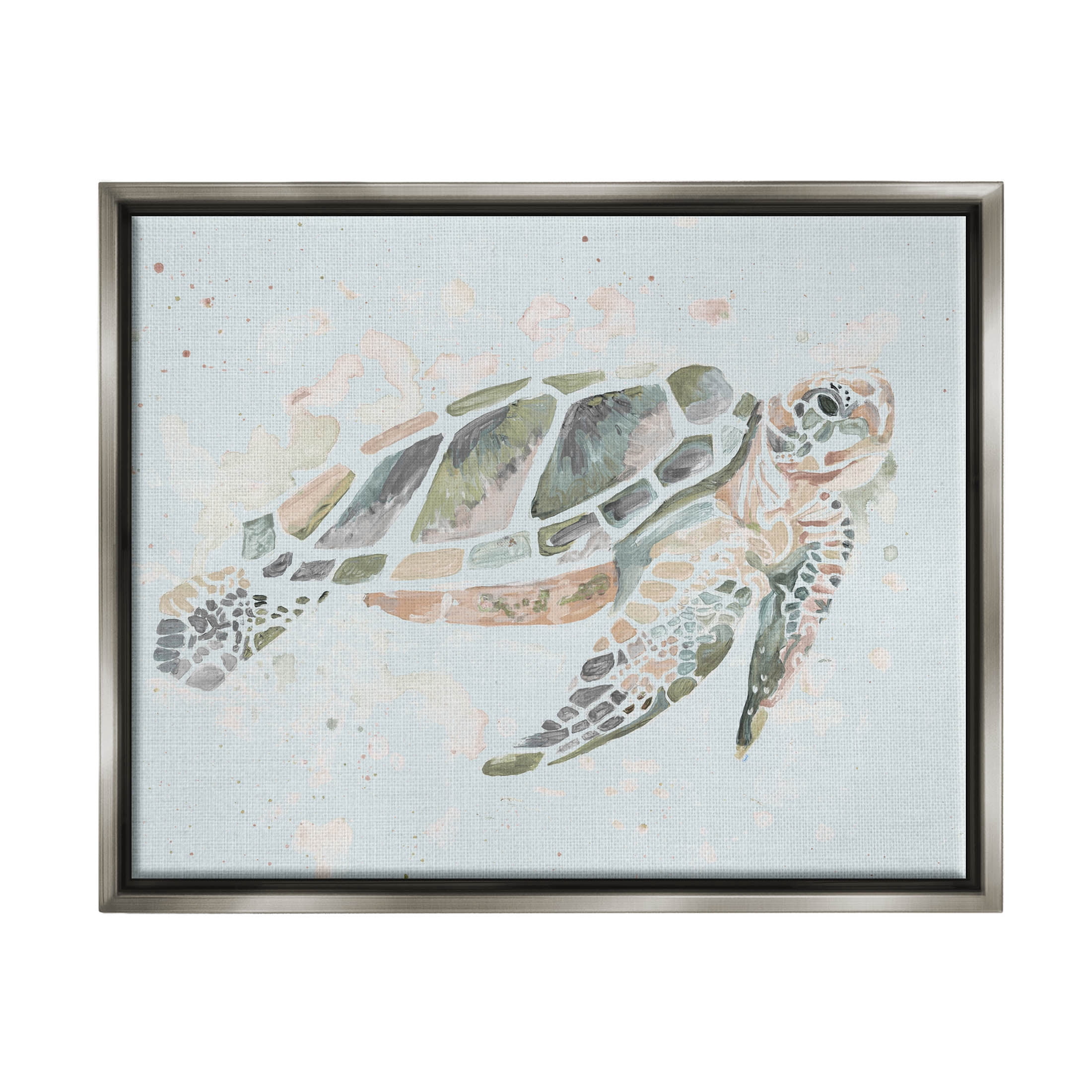 Tortoise Swimming Underwater Bubbles Animals & Insects Graphic Art Luster Gray Framed Art Print Wall Art