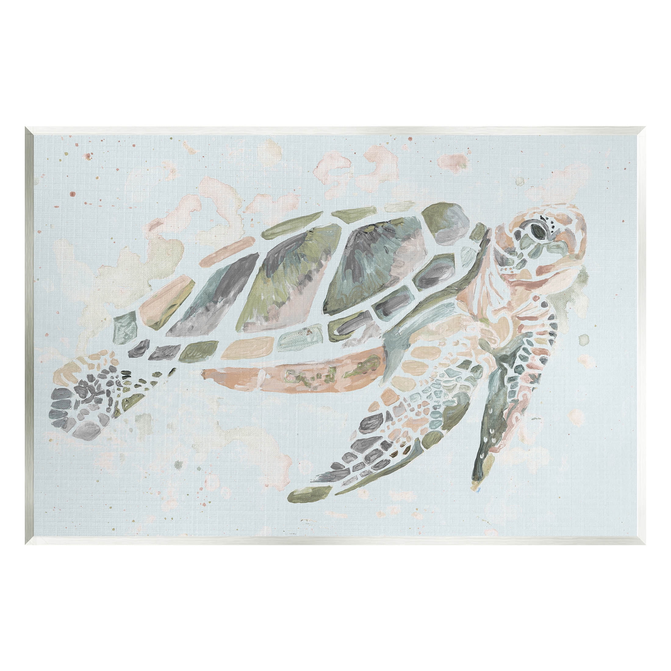 Tortoise Swimming Underwater Bubbles Graphic Art Print on MDF Wood