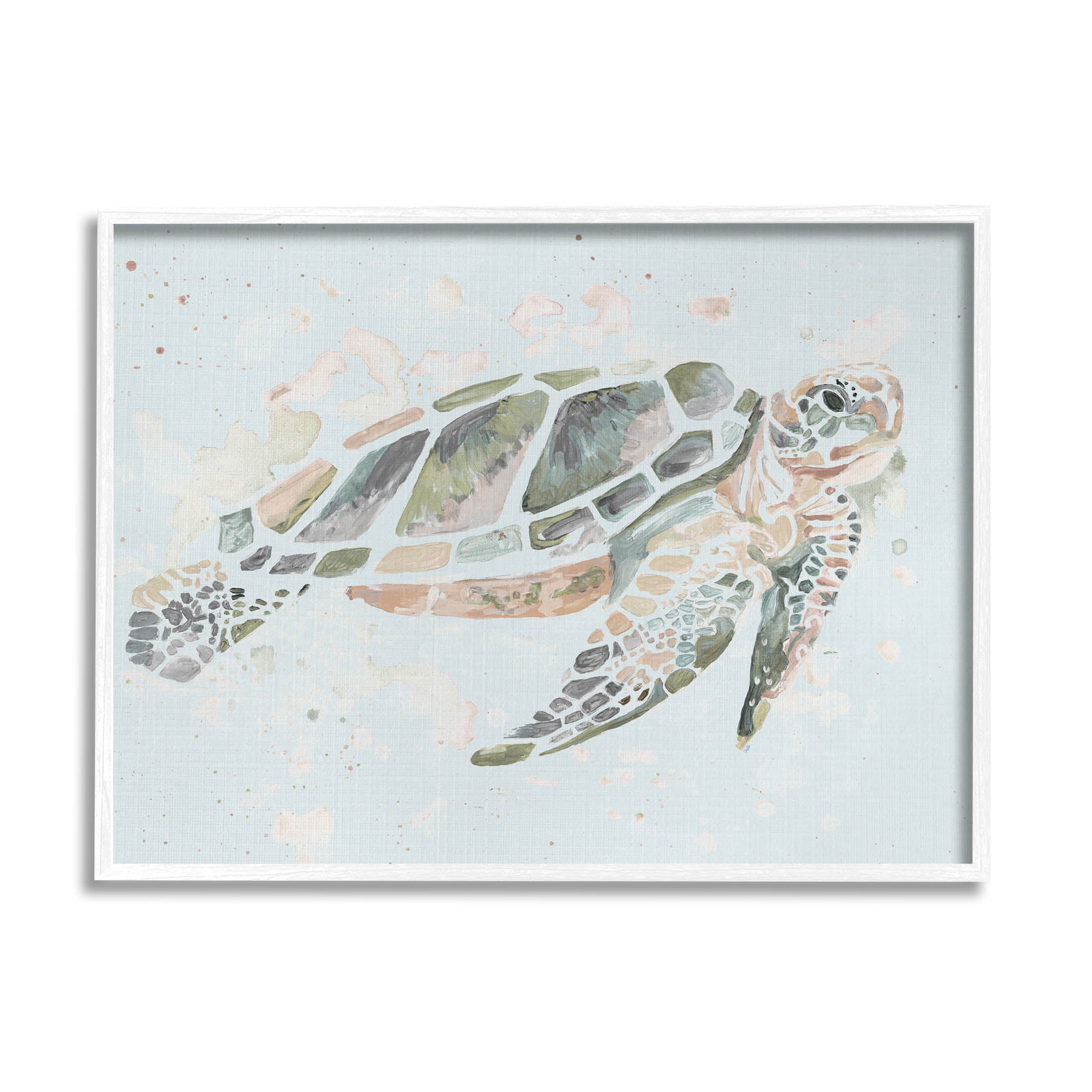 Tortoise Swimming Underwater Bubbles Animals & Insects Graphic Art White Framed Art Print Wall Art