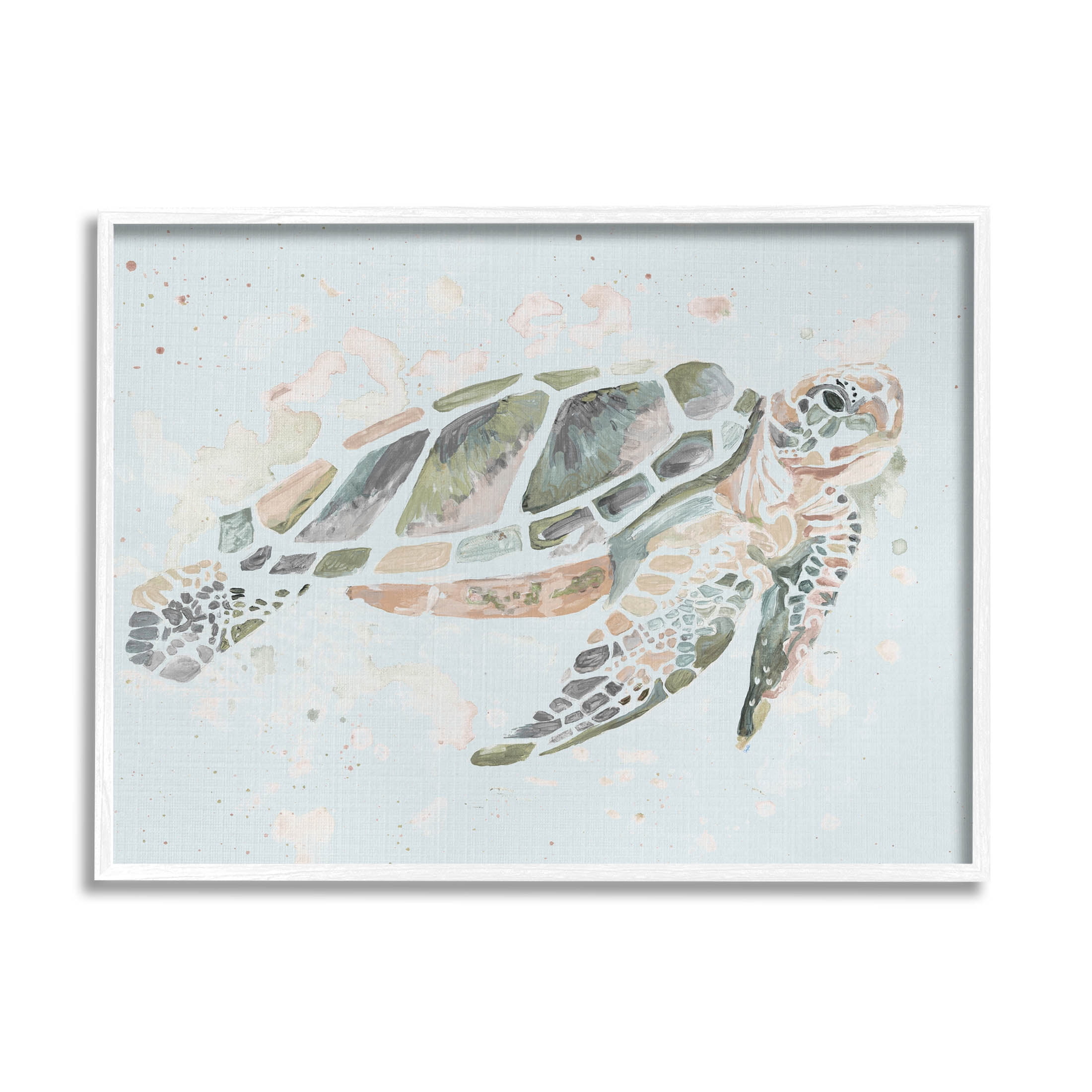 Tortoise Swimming Underwater Bubbles Animals & Insects Graphic Art White Framed Art Print Wall Art
