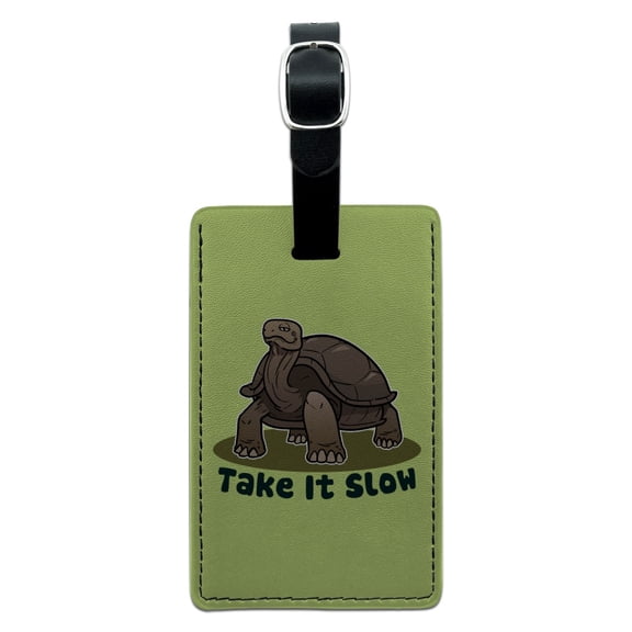 Tortoise Take It Slow Turtle Rectangle Leather Luggage Card Suitcase Carry-On ID Tag