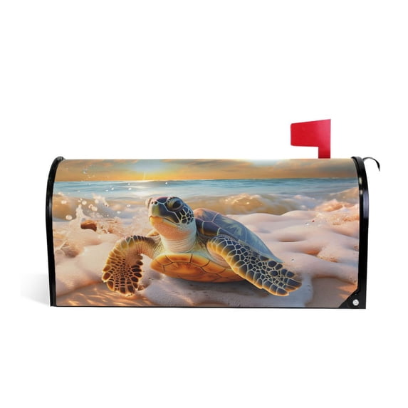 Tortoise Turtle on Beach Mailbox Covers Magnetic Post Box Cover Wraps Standard Size 21"x18" Waterproof Home Garden Yard Outside Decor