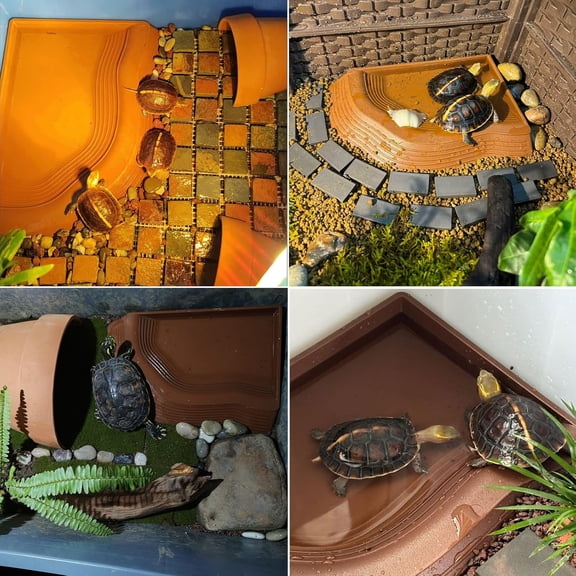 Tortoise Water Bowl With Ramp - Leaf Food and Water Dish, Turtle Pool, Reptile Bathing Pool, Soaking Dish - Aquarium Habitat Accessories