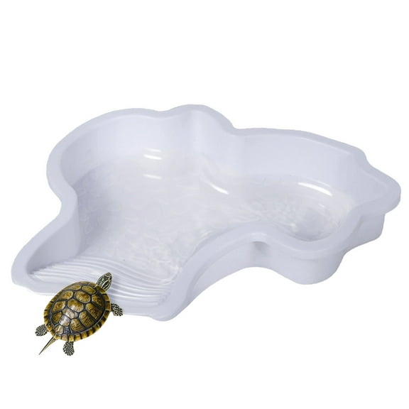 Tortoise Water Dish with Ramp, Multipurpose Turtle Water Bowl,Shallow Reptile Bath Tub for Gecko Lizard Reptile Habitat, (11x10x1.7 Inch,White)
