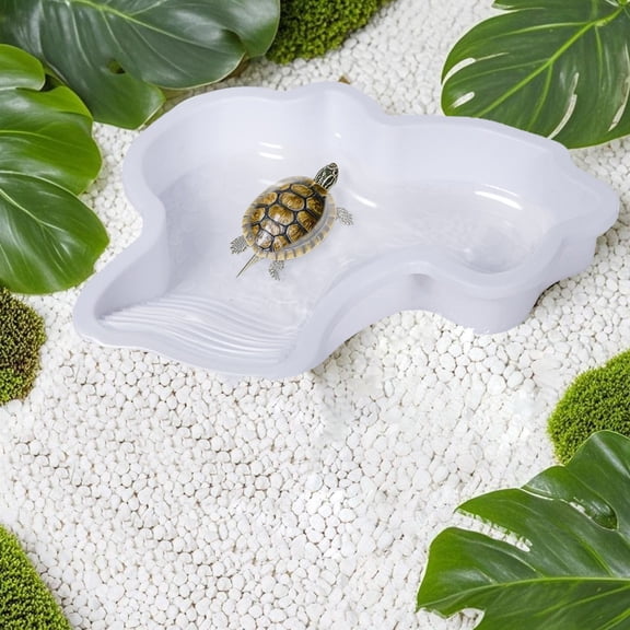 Tortoise Water Dish with Shallow Reptile Water Dish Smooth Easy Wash for Outdoor Use – Turtle Tub Bathing Pool for Gecko Reptile Habitat, 28.5x26.5x4.3cm, White