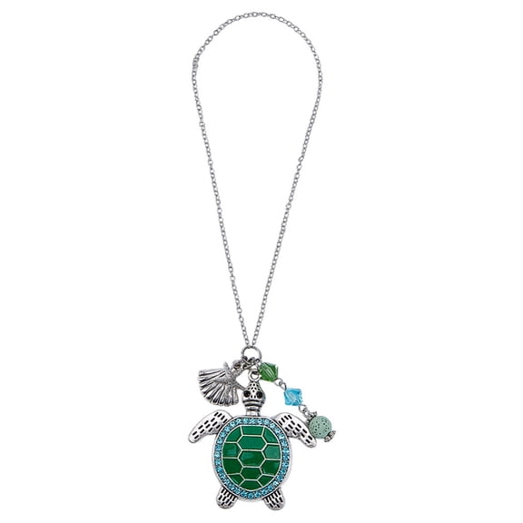 Tortoise Zinc Alloy Enamel with Rhinestone Pendant Shell Starfish Hanging Ornaments with Brass Cable Chains and Glass Beads Silver 212mm
