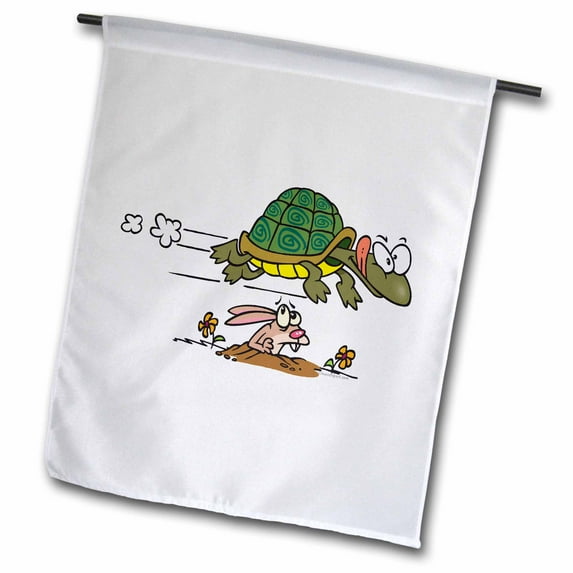 3dRose, Tortoise and the Hare Funny Cartoon, 18 x 27 inch Garden Flag