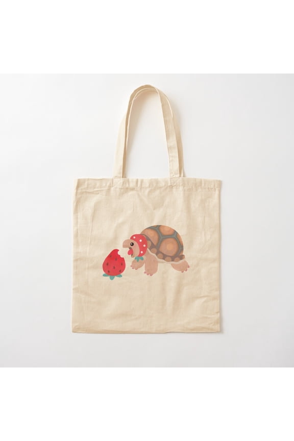 Tortoises Love Strawberries Cotton Tote Bag Canvas Tote Bag, Family Gift For Mother, Her
