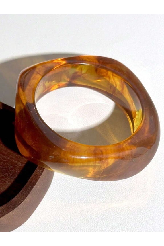 Tortoiseshell Asymmetrical Geometric Square Resin Bangle Bracelet For Daily Wear