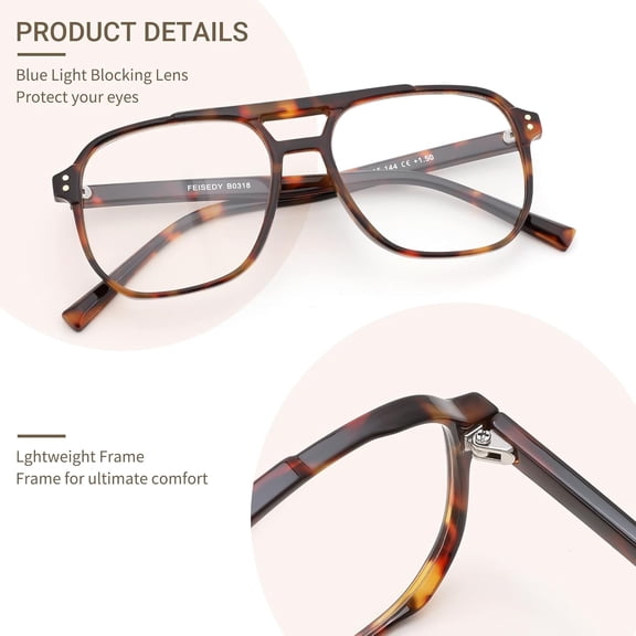 Tortoiseshell Aviator Reading Glasses, Retro Double-Bridge Frame with Gold Rivet Details
