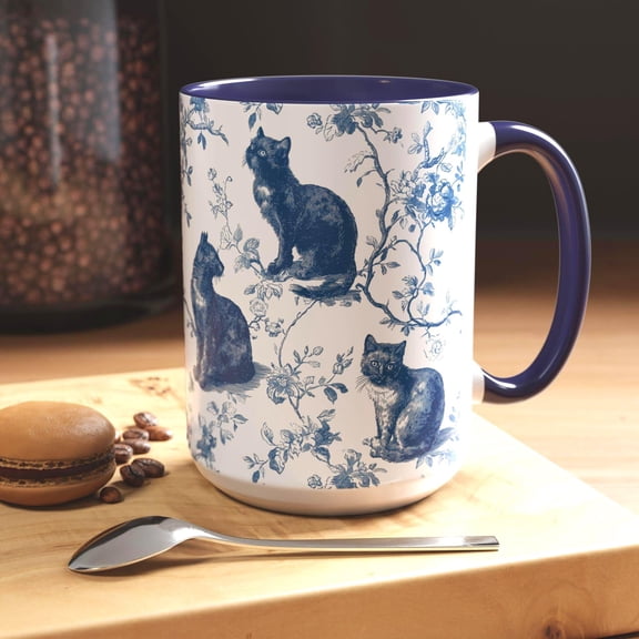 Tortoiseshell Cat Blue Toile Mug French Toile de Jouy Coffee Cup Gift for Tortie Lovers Ca