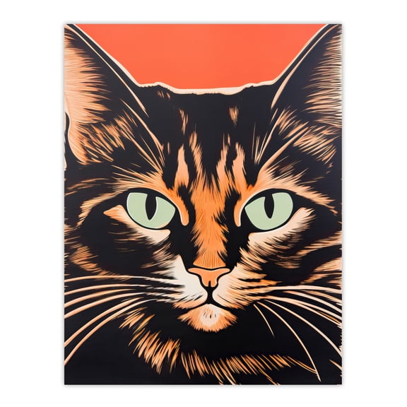 Tortoiseshell Cat Screen Print Risograph Artwork Spot Block Colour Duotone Orange Retro Riso Interior Design Extra Large XL Wall Art Poster Print