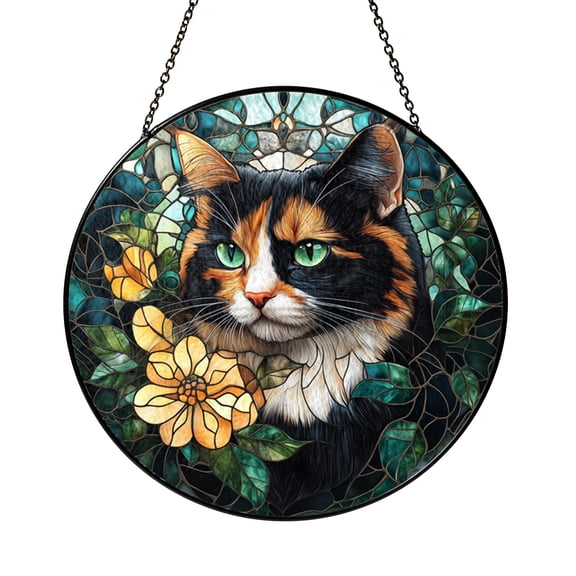 Tortoiseshell Cat Stained Glass Suncatcher Window Hanging, Elegant Feline Decor, Artistic Home Accent Gift