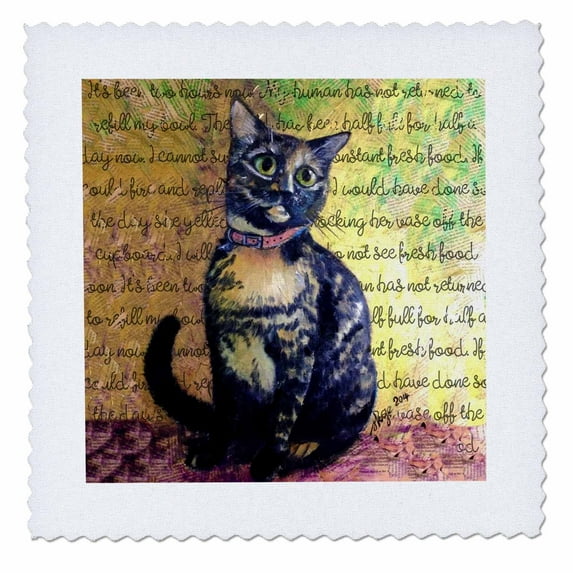 3dRose, Tortoiseshell Cat with Cat Diary text , 10x10 inch quilt square