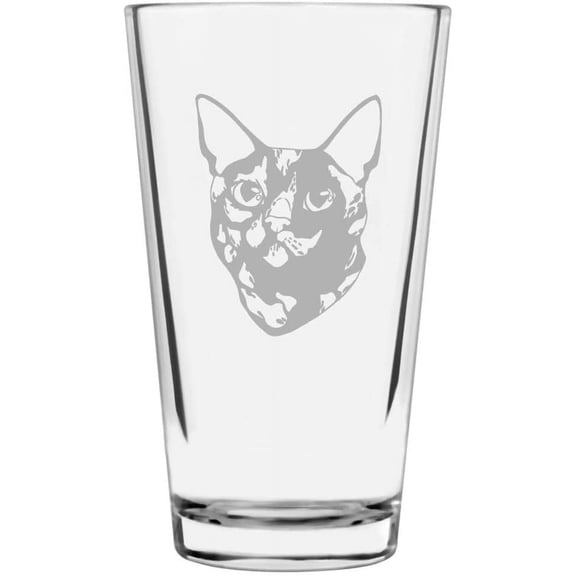 Tortoiseshell Face 2 Cat Themed Etched 16oz Libbey Pint Glass
