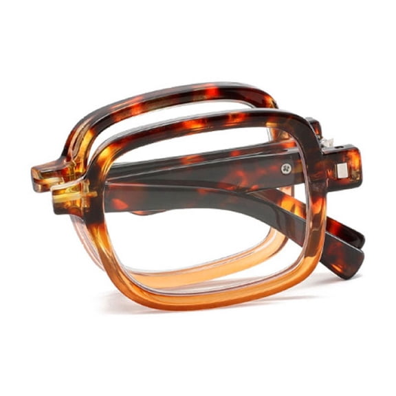 Tortoiseshell Folding Square Anti-blue Light Plastic Reading Glasses 2.50, Comfortable Oversized Spring Hinges Foldable Readers +2.50 Strength With Case