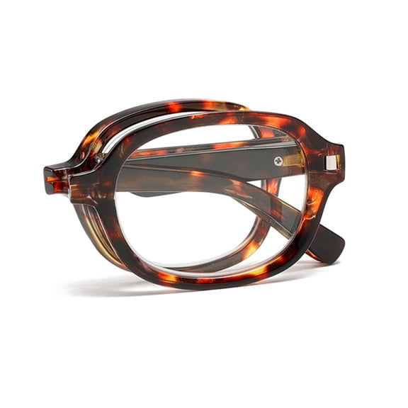 Tortoiseshell Folding Square Anti-blue Light Reading Glasses 1.00, Retro Foldable Spring Hinge Readers +1.00 Strength With Case