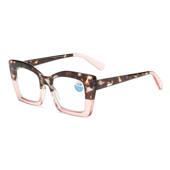 Tortoiseshell Pink Thick Oversize Square Reading Glasses 3.00 for Women and Men, Blue Light Blocking Spring Hinge Readers +3.00