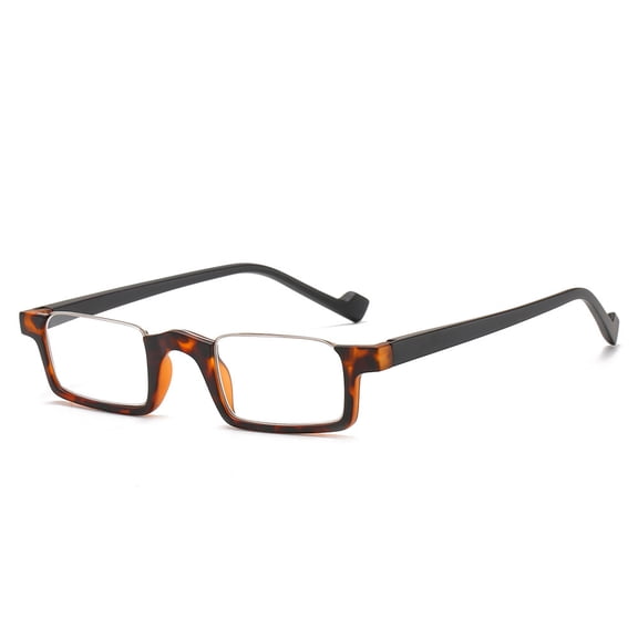 Tortoiseshell Reversal Half Rimless Reading Glasses 3.0, Fashion Rectangle Presbyopia Glasses for Men and Women, HD Half Moon Spring Hinge Readers +3.00