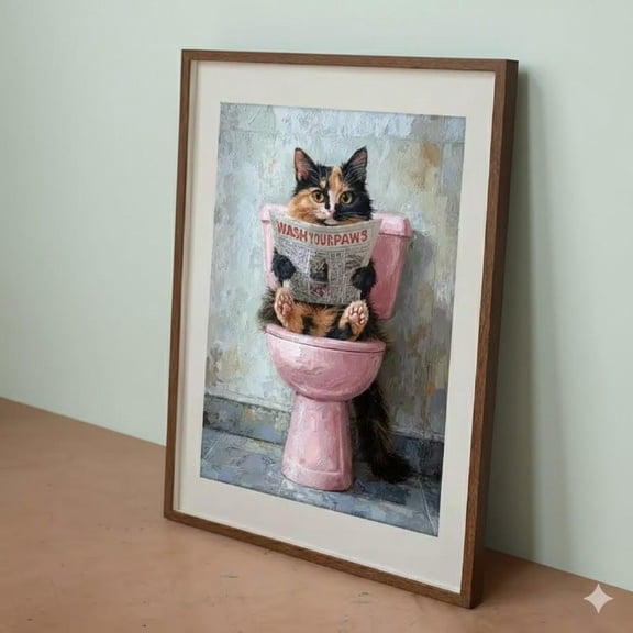 Tortoiseshell Tabby Cat Poster Pink Bathroom Pet Wall Art Unframed Paper Print
