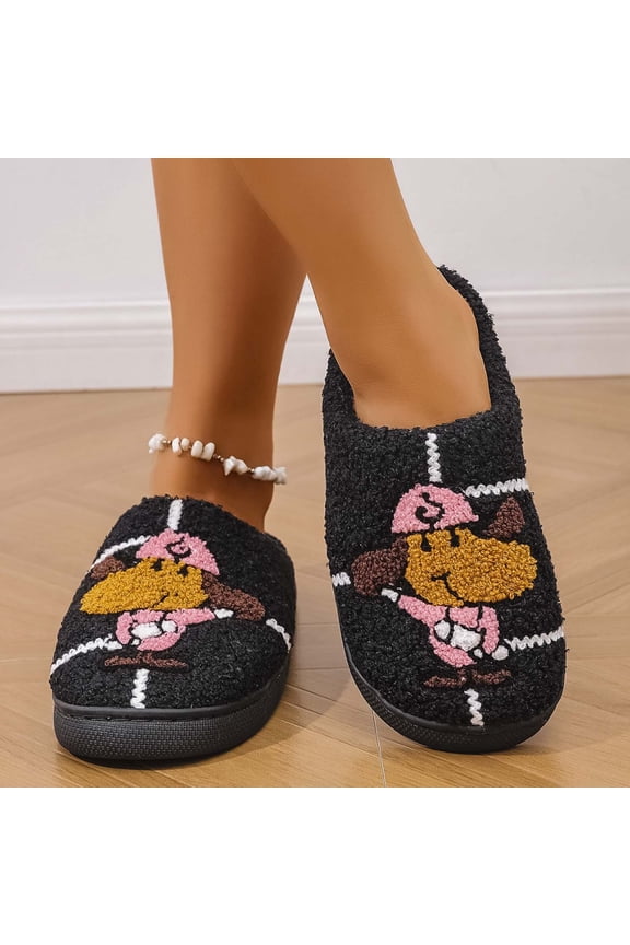 Tortoiseshell Women's Fuzzy Scuff Slippers Soft Comfy Memory Foam Non Indoor House Shoes Black 43