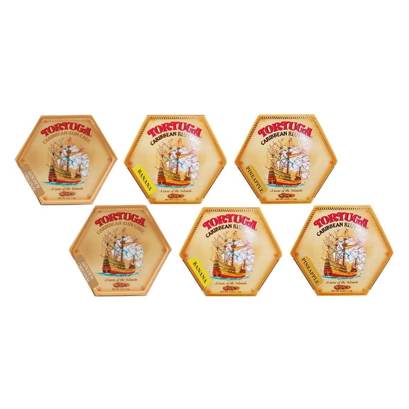 Tortuga Caribbean Rum Cake 4 oz Golden Original, Banana, Pineapple 6 PACK