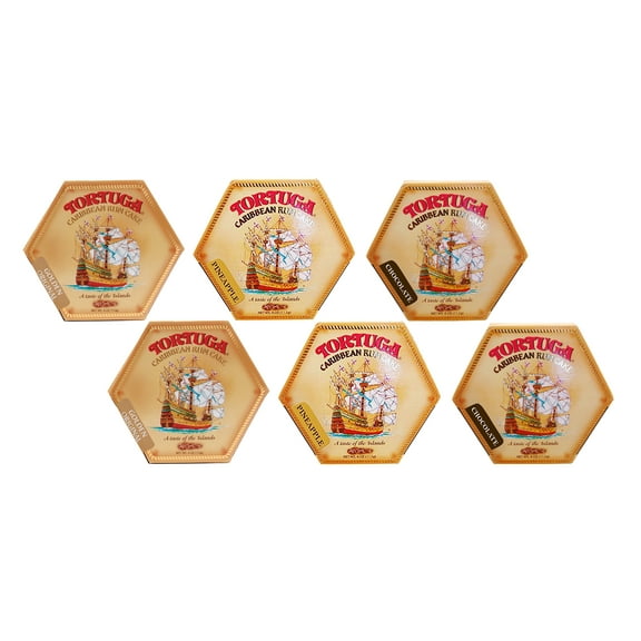 Tortuga Caribbean Rum Cake 4 oz Golden Original, Pineapple, Chocolate 6 PACK