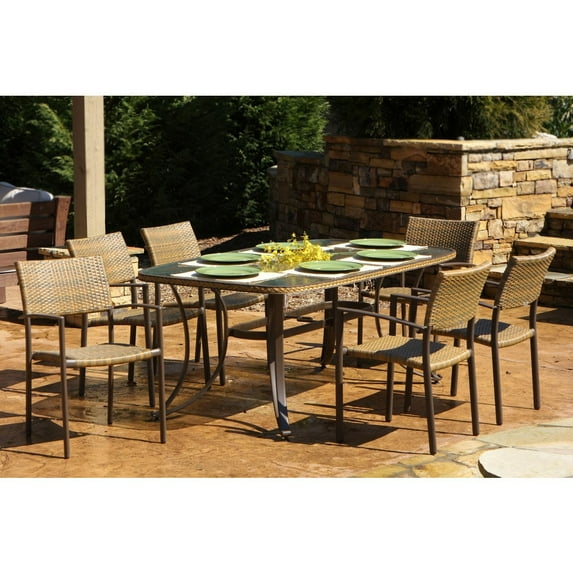 Tortuga Outdoor Maracay Tree Bark Outdoor Wicker Dining Set with Stackable Chairs (7-Piece)