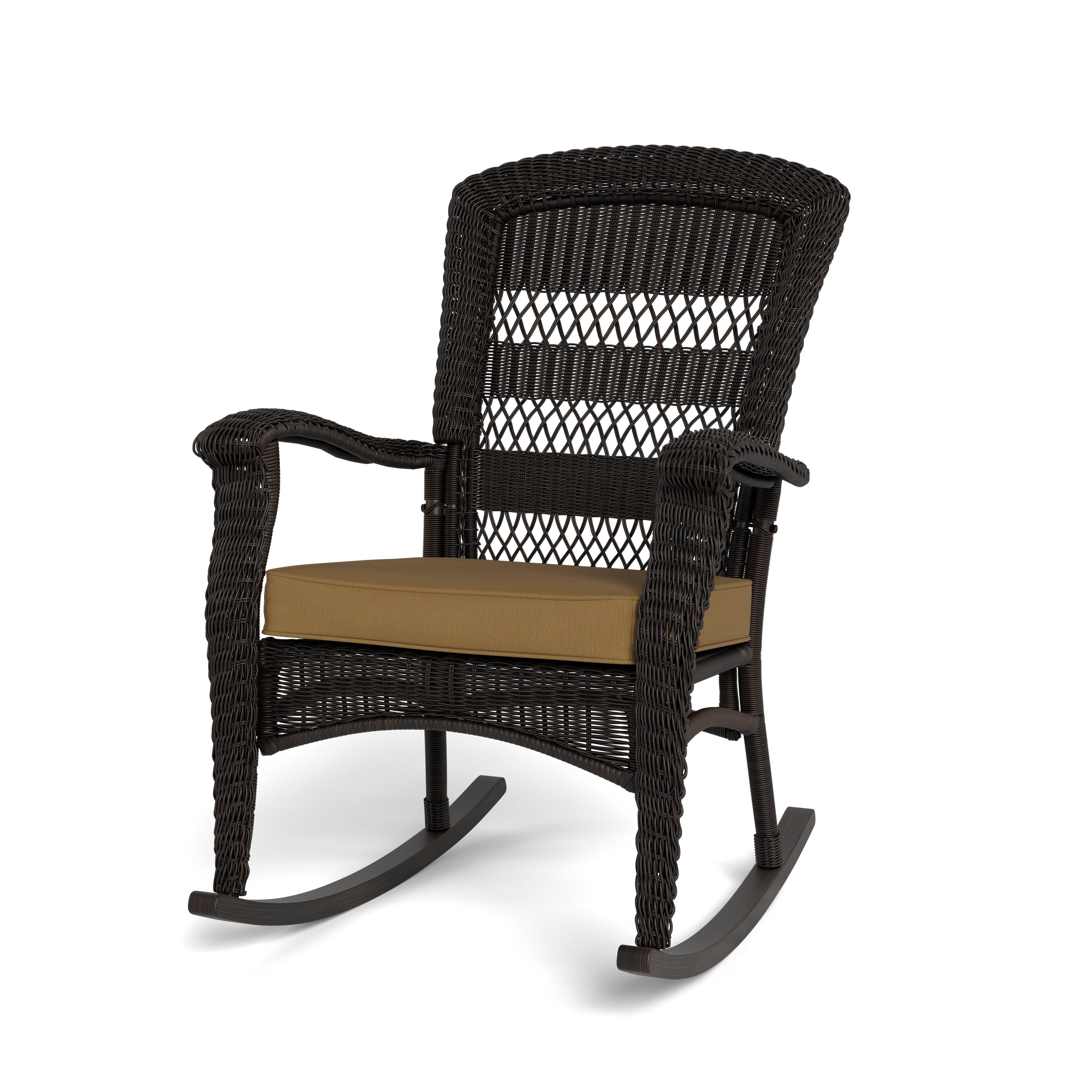 Portside Dark Roast Wicker Outdoor Rocking Chair with Cushions
