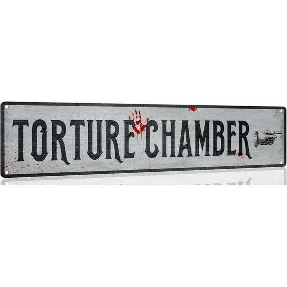 Torture Chamber Vintage Metal Tin Signs - Retro Kitchen Wall Art - Farmhouse, Halloween & Front Door Decor - 4x16 Inches