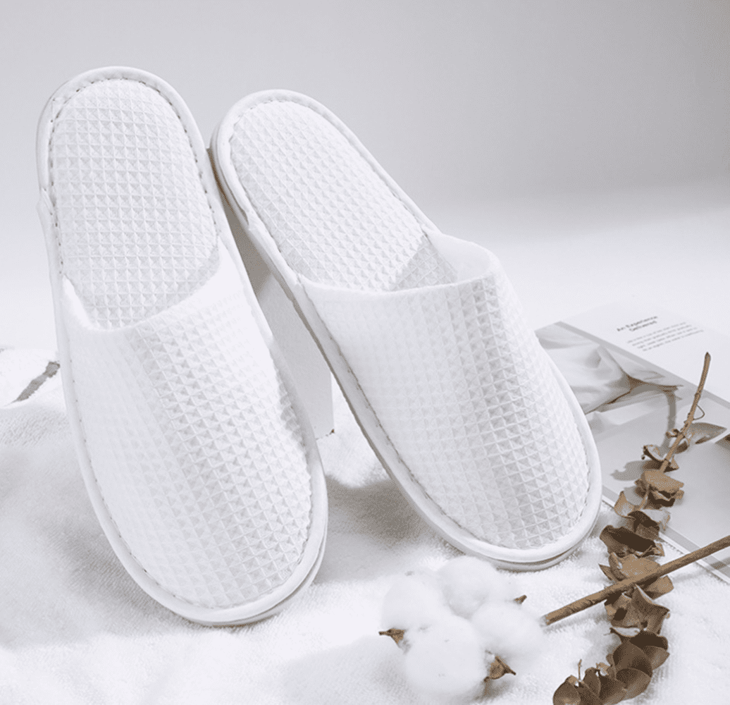 Torubia 10 Pairs Waffle Closed Toe White Spa Slippers Hotel Slippers Fit Most Men and Women for
