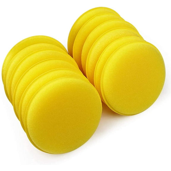 GIXUSIL 12Pcs 4 inch Wax Foam Applicator Pad, Car Polishing and Waxing Sponge, Polyurethane Waxing Sponge, Cleaning and Car Washing Soft Sponge, Round Shaped Pressing Foam Sponge Cleaning Tool, Yellow