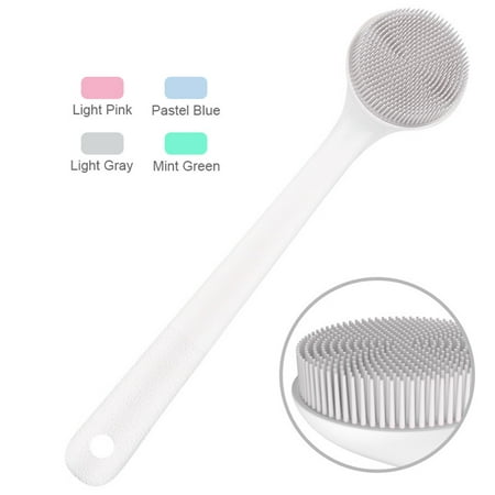 Torubia 14.6 inch Silicone Back Scrubber for Shower, Exfoliating Body Scrubber with Handle, Soft Shower Scrub Exfoliator Brush for Men and Women, BPA Free, Non-Slip (Grey)