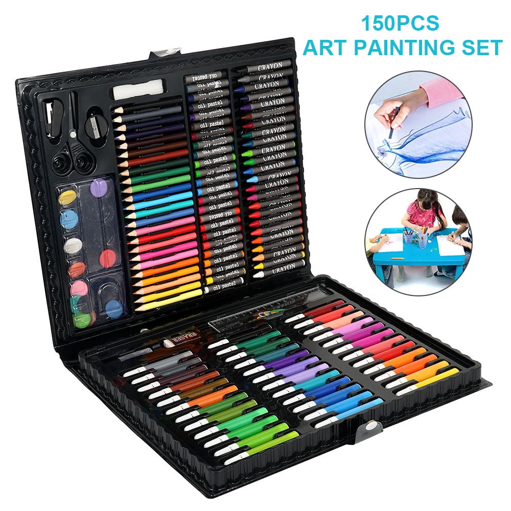 Torubia 150 Pcs Art Set, Drawing Pen Set for Children - Colored Pencils,  Crayons, Oil Pasttels, Watercolor Cakes, Markers, Eraser, HB  Pencil，Creative Art Drawing Art Set with Case, Unisex, Easter Gift 