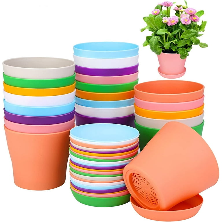 3 Pack 8 Inch Plastic Self Watering Flower Plant Pot Garden Potted Planter, Clay Color 3 Pack 8 Inch Plastic Self Watering Flower Plant Pot Garden Potted Planter, Clay Color