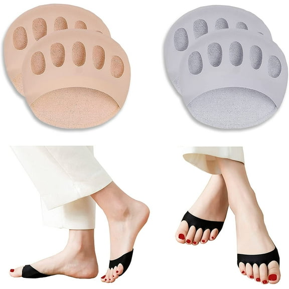 GIXUSIL 2 Pairs Reusable Honeycomb Fabric Forefoot Pads Soft Ball of Foot Cushions Metatarsal Pads for Women Men Prevention Pain Relief (Beige,Grey)for Christmas Gift
