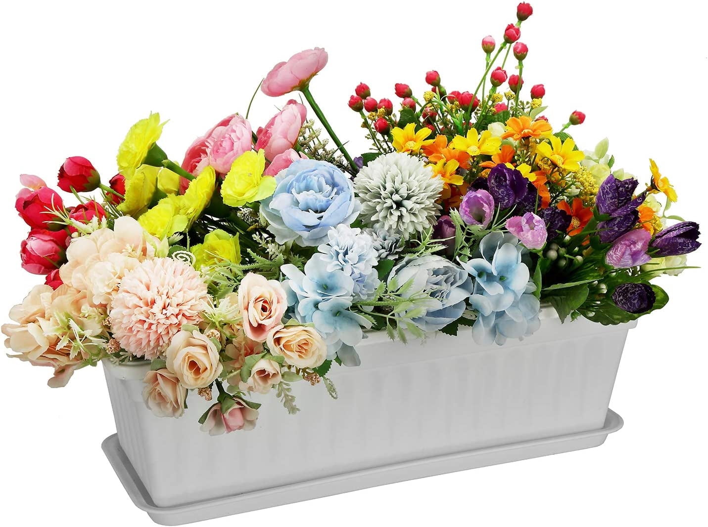 GIXUSIL 3 Pack 17 inches White Flower for Window Box Premium Plastic Vegetable Planters with Trays Vegetables Growing Container Garden Flower Plant Pot for Balcony, Window Sill, Patio, Garden