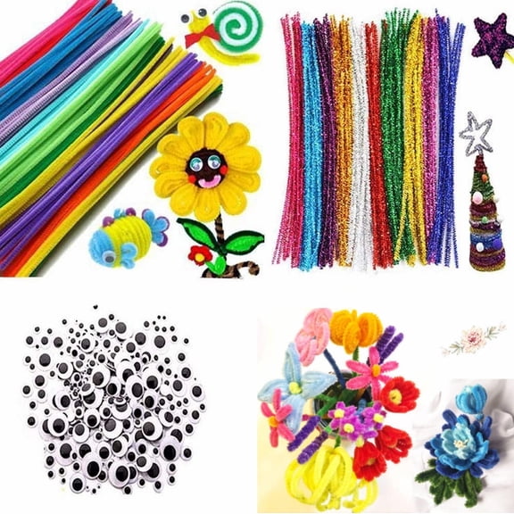 GIXUSIL 450 Pcs (Glitter)Pipe Cleaners Craft Set Including 200Pcs Chenille Stems, 250Pcs Self-Sticking Wiggle Googly Eyes for Craft DIY Art Supplies,Christmas Decorations