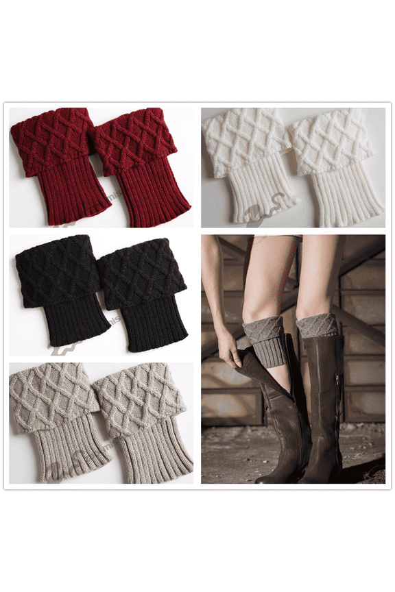 5Pairs Womens Boot Socks Winter Warm Crochet Knitted Boot Cuffs Topper Socks Short Leg Warmers Christmas Gifts