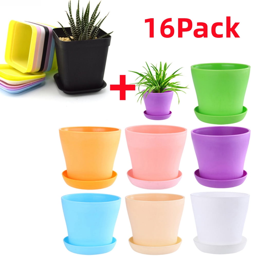 Torubia 8Pcs 4" +8Pcs 3"Colorful Plastic Flower Pots with Saucers for