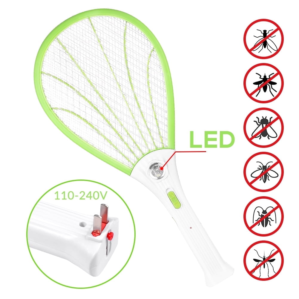 Torubia Electric Fly Swatter  Rechargeable Bug Zapper Tennis Racket with Safe to Touch Mesh Net and Built-In Flashlight - Kills Insects, Gnats, Mosquitoes and Bugs(Green)