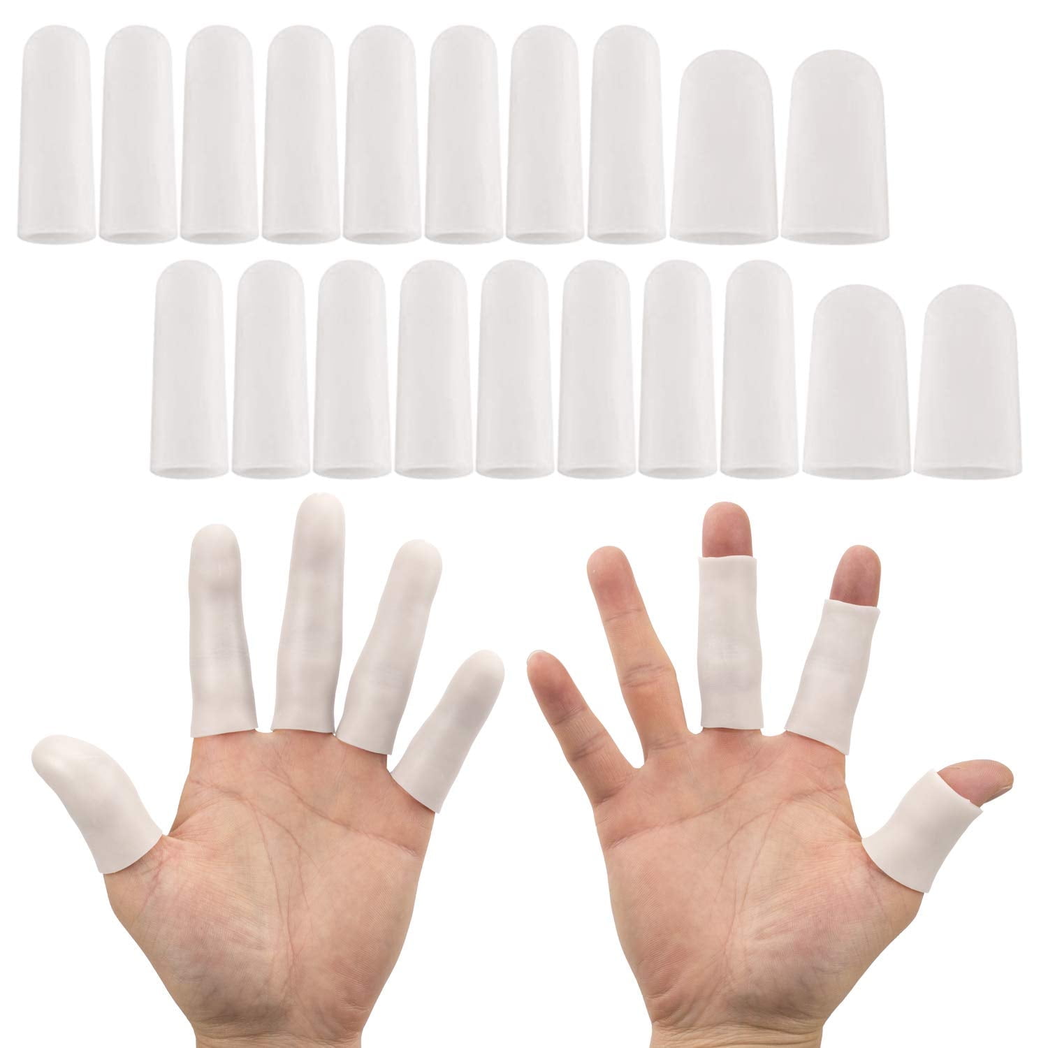 Torubia Gel Finger Support Protector Gloves, Gel Finger Cots/Covers - Different Sizes Silicone Fingertips for Hands Cracking, Eczema Skin (20Pcs White)