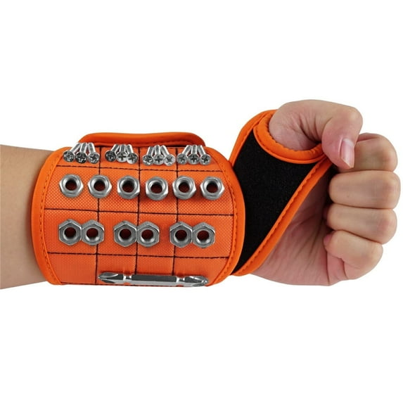 GIXUSIL Magnetic Wristband Portable Tool Bag – Screw, Drill Bit, and Nail Holder with 16 Strong Magnet Pieces Increases Convenience for DIY, Carpenters, Mechanics, and More(Orange)