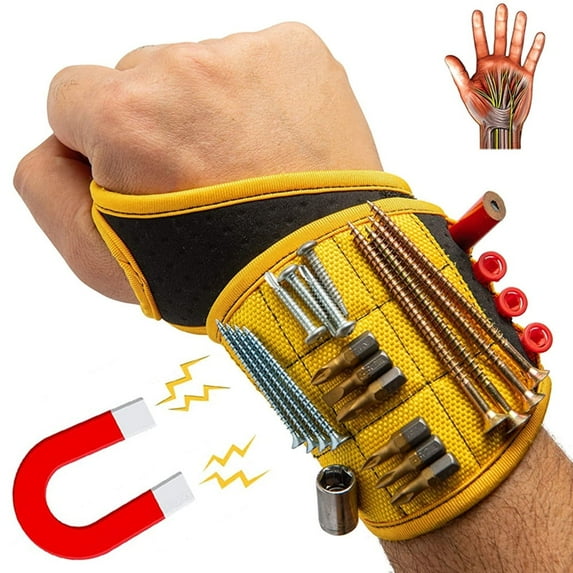 GIXUSIL Magnetic Wristband With Super Strong Magnets Holds Screws, Nails, Drill Bit. Unique Wrist Support Design Cool Handy Christmas Gift for Fathers, Boyfriends, Handyman, Electrician, Yellow