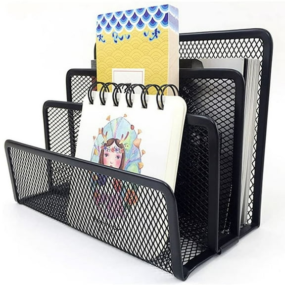 GIXUSIL Mesh Letter Sorter, Vertical Metal Mesh Desk Organiser with 3 Compartments, Mail Document Desk Tray Desktop File Paper Rack Organizer Holder Black Desk Letter Rack for Home &Office Use