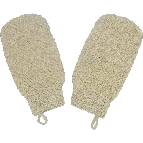 GIXUSIL Natural Ramie Dual Sided Exfoliating Glove Hand Mitt Mitten Shaped Back and Body Shower Bath Scrubber White, Remove Dead Skin Machine Washable, Pack of 2