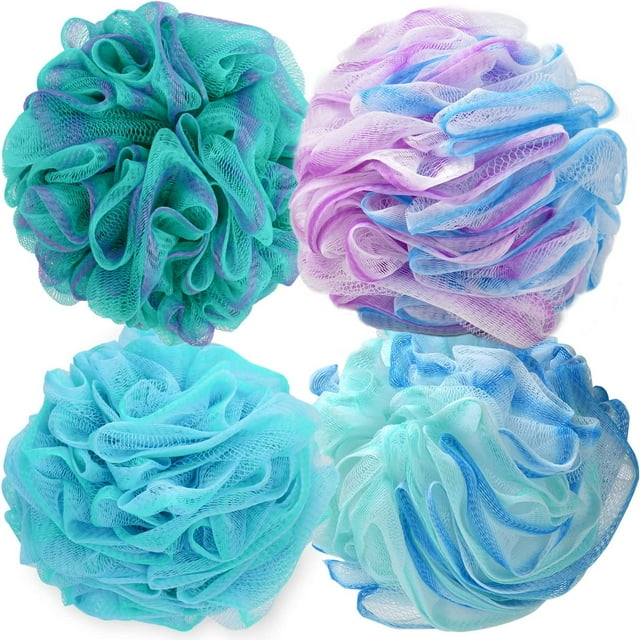 Torubia Shower Puff Loofah, 4 Pcs Extra Large Bath Sponge with Mesh