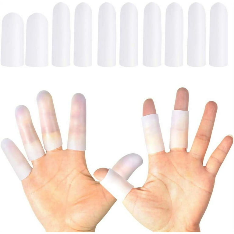 Torubia Silicone Finger Protectors 20 Pack, Gel Finger Cots &  Protector,Relief from Pain of Finger Tips Cracked, Arthritis（White） 