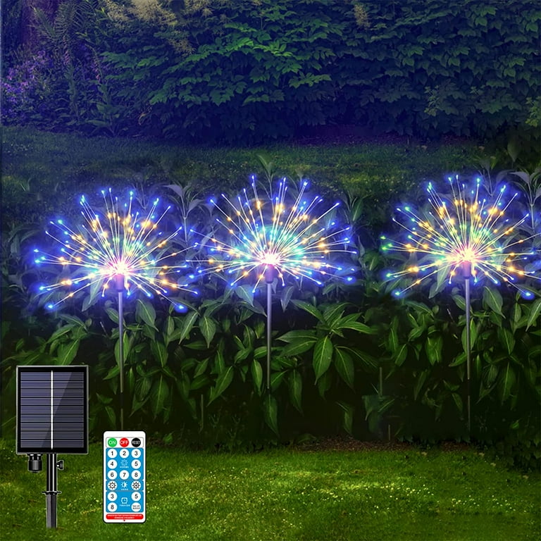 Torubia Solar Outdoor Garden Lights 3Pcs 360LED Solar Firework Lights 8Modes Waterproof with Remote Control Multicolor Starburst Fairy Lights for
